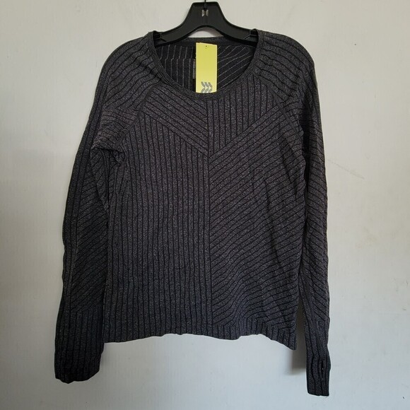 NEW All In Motion Striped Charcoal Black Gray Long Sleeve Seamless Top Size Med - Picture 4 of 14